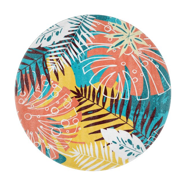 Den färgstarka tropiska djungeln lämnar mönster. (Framsidan)