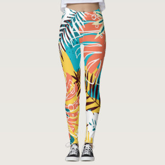Den färgstarka tropiska djungeln lämnar mönster. leggings