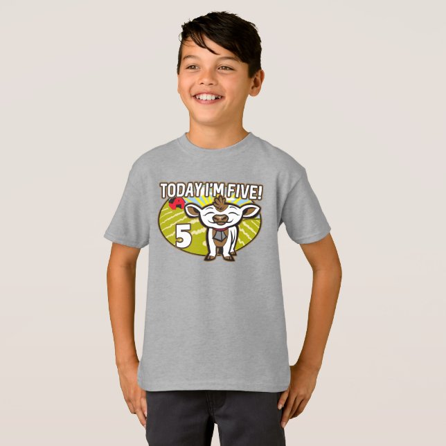 Den femte barnen i dag är jag fem! Cute Cow T Shirt (Hel framsida)