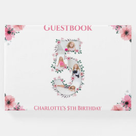 Den femte födelsedagardagen Foto Collage Flower Gi Gästböcker