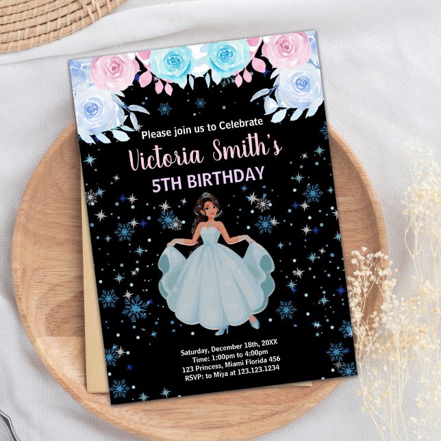 Den femte Lila Blommigten Princess Birthday-inbjud Inbjudningar (5th Purple Floral Princess Birthday Invitations)