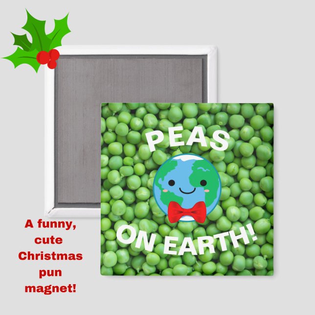 Den fina julen "ärter på jorden" Punny Cute Magnet (Peas on Earth and Goodwill to All! A funny, cute pun magnet for Christmas!)