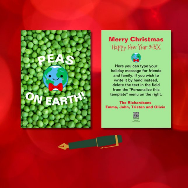 Den fina julen "ärter på jorden" Punny Cute Modern (Spread holiday cheer with this funny, punny, cute "Peas on Earth" Christmas card! )