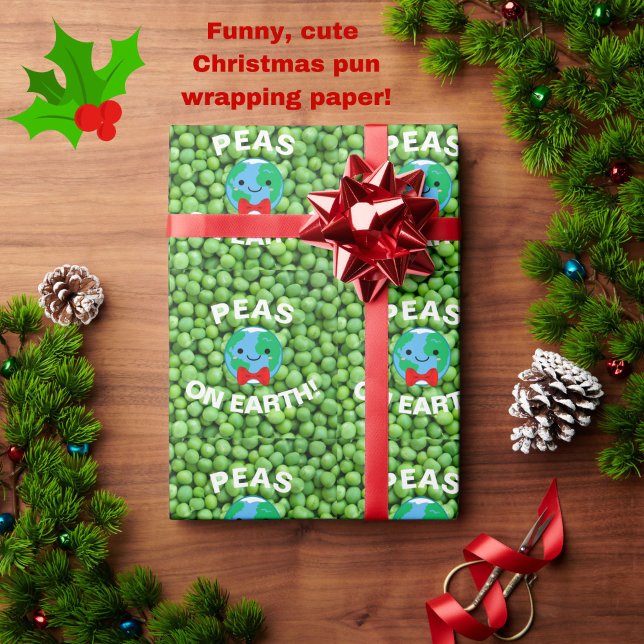 Den fina julen "ärter på jorden" Punny Cute Presentpapper (Peas on Earth and Goodwill to All! Funny, cute, punny Christmas wrapping paper to make you smile.)