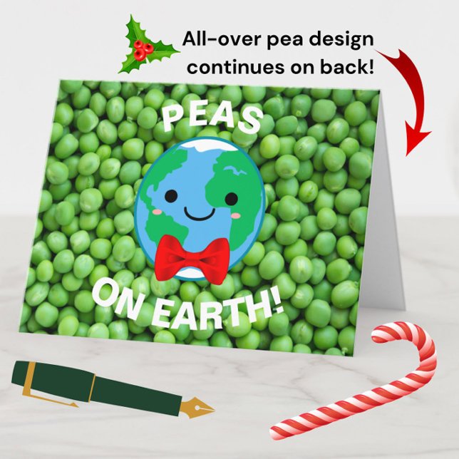 Den fina julen "ärter på jorden" Punny Modern Cute Helgkort (Available as an instant download e-card, or in physical form. Happy holidays! )