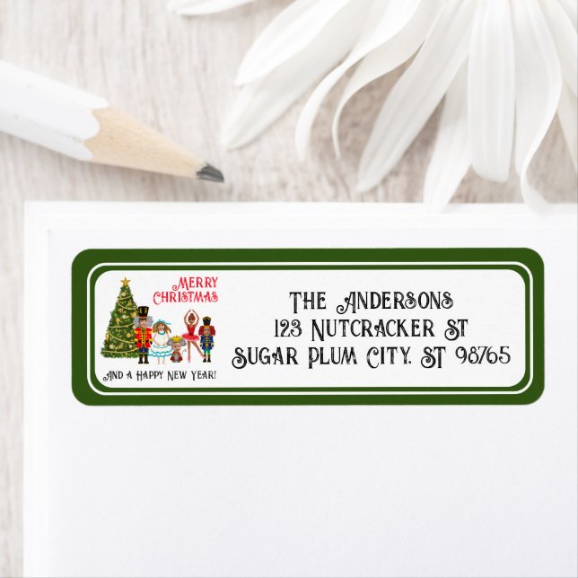 Den fina Nutcracker-familjen med fem Gröntars jul Returadress Etikett (Insitu)