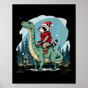 Den finne julraccoon Riding Dinosaur Trex Anima Poster