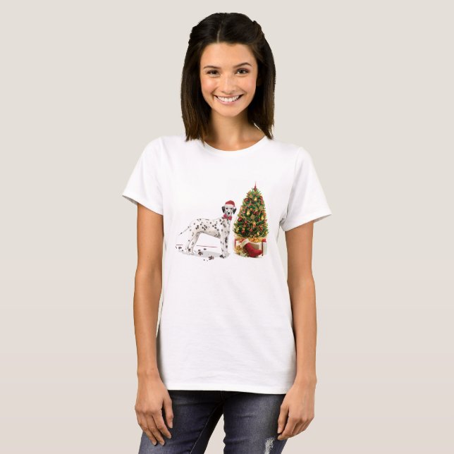 Den finniga jul Dalmatien Hund och Träd T Shirt (Hel framsida)