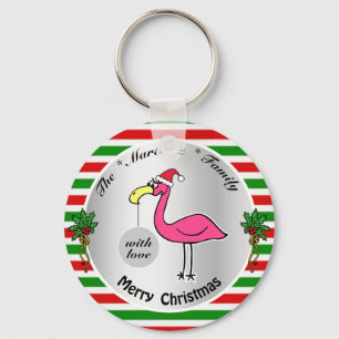 Den finniga julflamingo Red and Grönt Cute Humor Nyckelring
