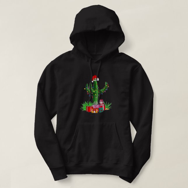 Den finniga jultomten Ljus Cactus Santa Hat Älskar Hoodie (Design framsida)