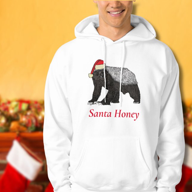 Den finstilta julhonungsnoten Honey badger Hoodie (Funny Christmas honey badger Santa honey quote sweatshirt )