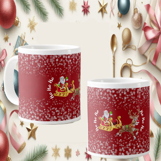 Den finstiltomten Reindeer Sleigh Ho-Ho-Ho Red Jumbo Mugg