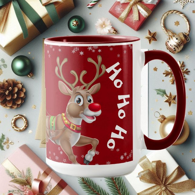 Den finstiltomten Reindeer Sleigh Ho-Ho-Ho Red Mugg (Funny Christmas Santa Reindeer Sleigh Ho-Ho-Ho Red Mug)