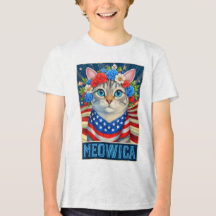 Den fjärde juli Meowica Kattunge American Flagga T Shirt