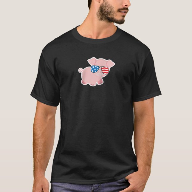 Den fjärde juli Piggy Gris Funny American Flagga U T Shirt (Framsida)