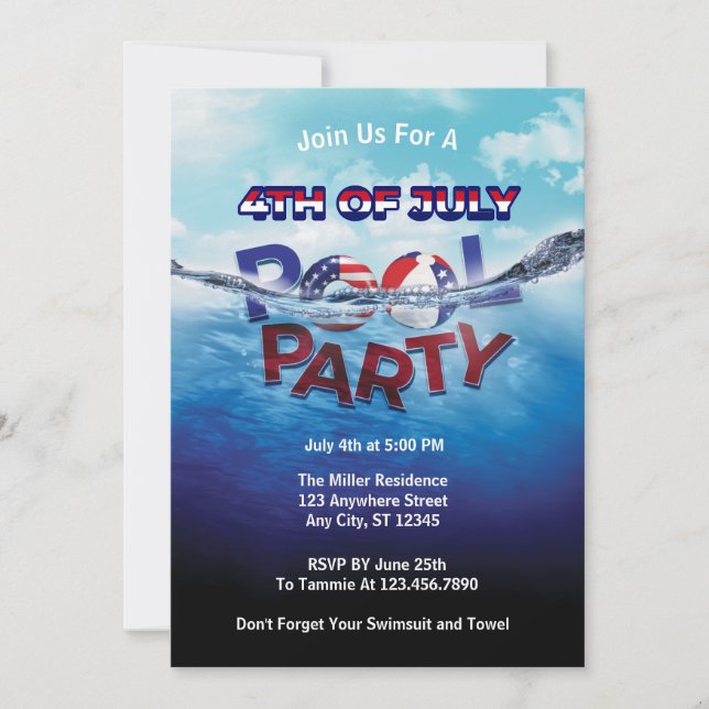 Den fjärde juli Swimming Bassäng Party Inbjudningar (Framsida)