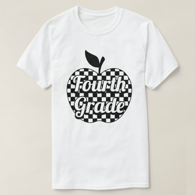 Den fjärde Klass-läraren kontrollerade äpple T Shirt (Design framsida)