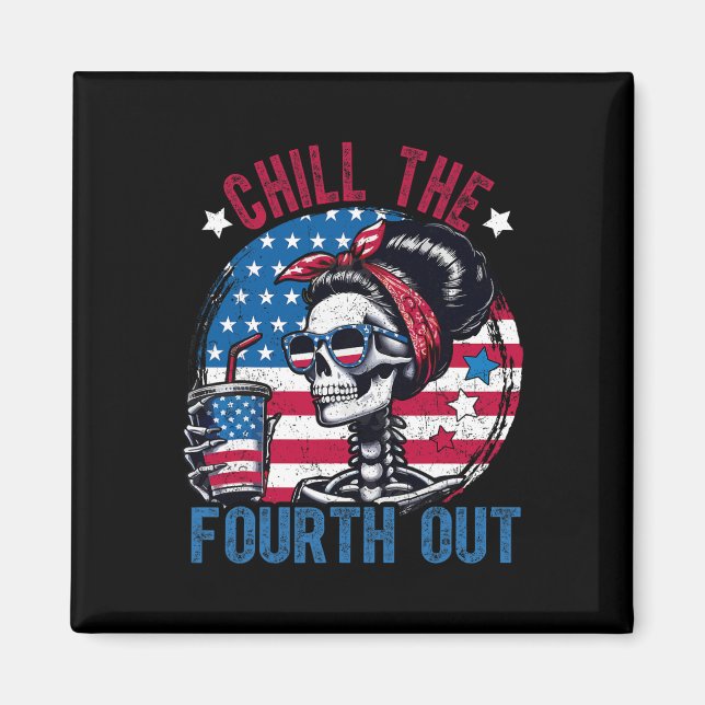 Den fjärde roliga skelettet 4 juli patriotiskt magnet (Framsidan)