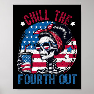 Den fjärde roliga skelettet 4 juli patriotiskt poster