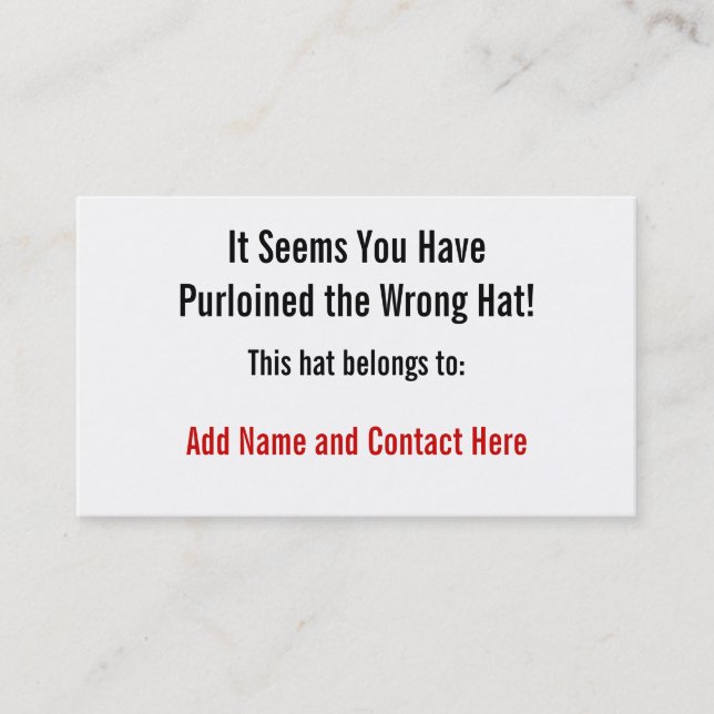 Den fla hatten visitkort (Framsida)