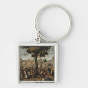 Den Flemish mässan Fyrkantig Silverfärgad Nyckelring