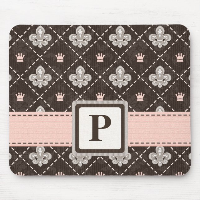 Den Fleur De Lis Monogram musen vadderar det rosa Musmatta (Framsidan)