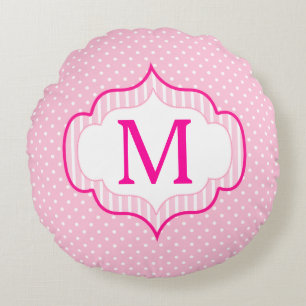 Den flickaktigt rosa beställnings- Monogrampolkae Rund Kudde