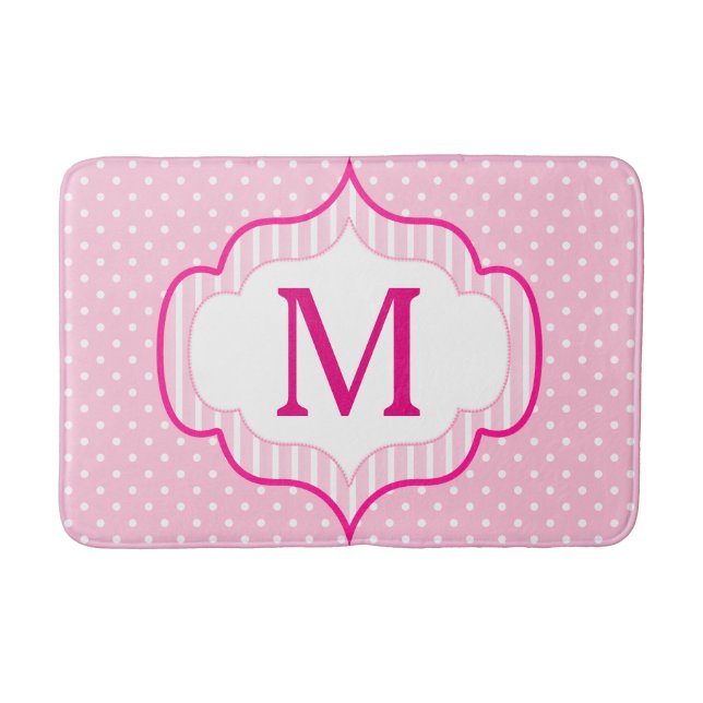 Den flickaktigt rosa beställnings- Monogrampolkaen Badrumsmatta (Framsidan)