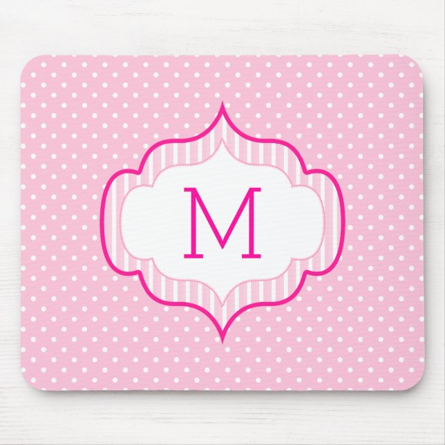 Den flickaktigt rosa beställnings- Monogrampolkaen Musmatta (Framsidan)
