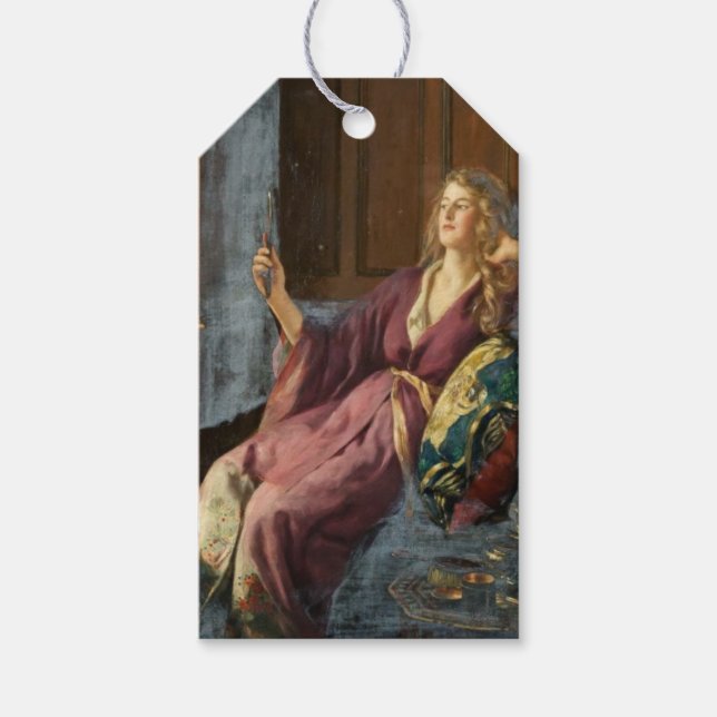Den flirtiga kvinnan (av John Collier) Presentetikett (Framsidan)