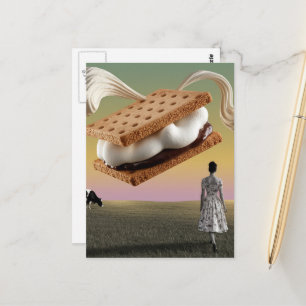 Den flygande chokladmarshmellow-desserten behandla vykort