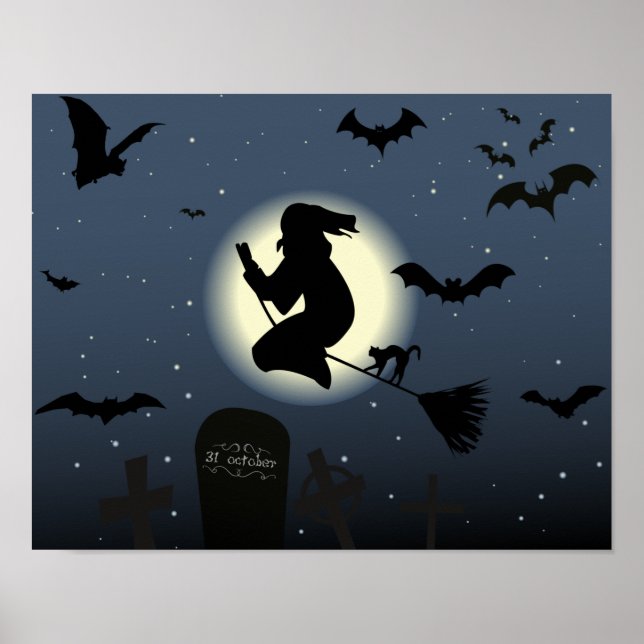 den flygande häxans halloween scen poster (Framsidan)