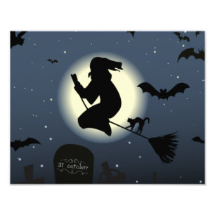 Den flygande häxhalloween-scenen fototryck