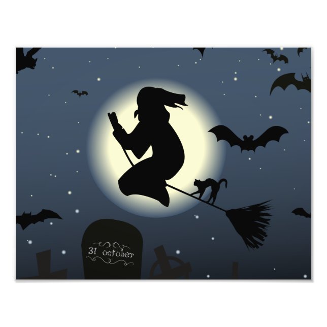 Den flygande häxhalloween-scenen fototryck (Framsidan)