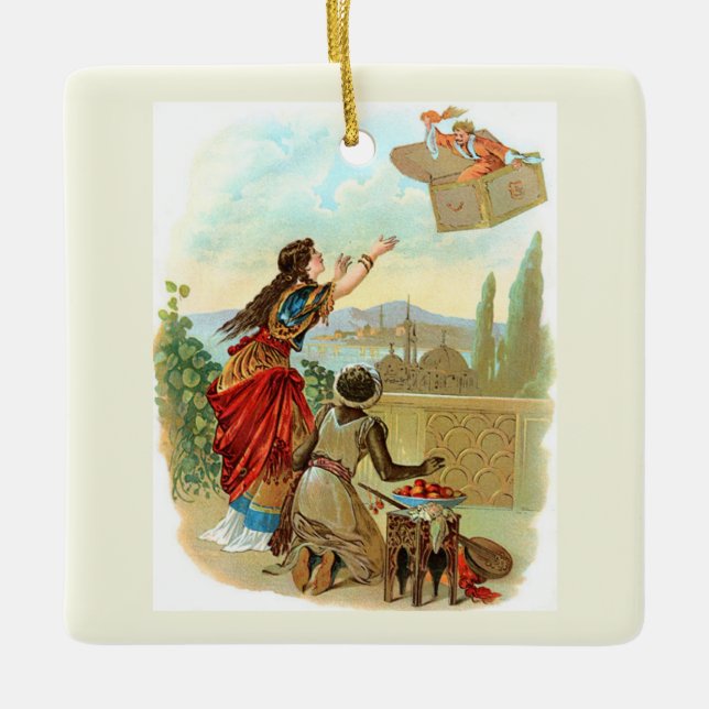 Den flygande kofferten  julgransprydnad keramik (Framsida)