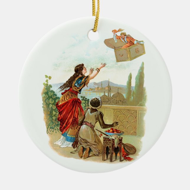 Den flygande kofferten  julgransprydnad keramik (Framsidan)