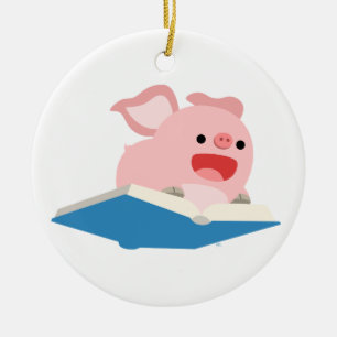 Den flygande Ornamet Bok och Tecknad Gris Julgransprydnad Keramik