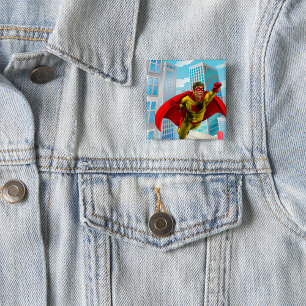 Den flygande superhjälten Tecknad Stil Red och Gul Knapp