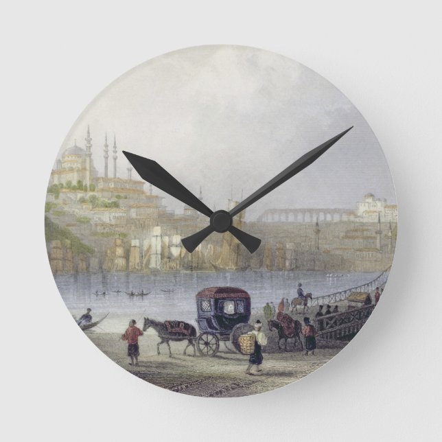 Den Flytande bron, Istanbul, graverad av J.C. BE Rund Klocka (Framsida)