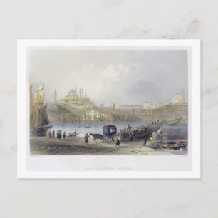 Den Flytande bron, Istanbul, graverad av J.C. BE Vykort