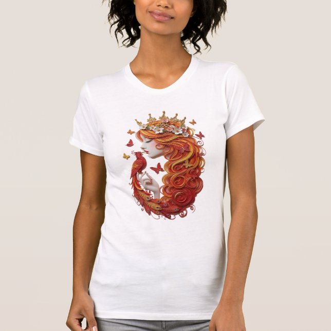 Den "Förgyllda Fenix & Blomman" Premium 3D Pappers T Shirt (Framsida)