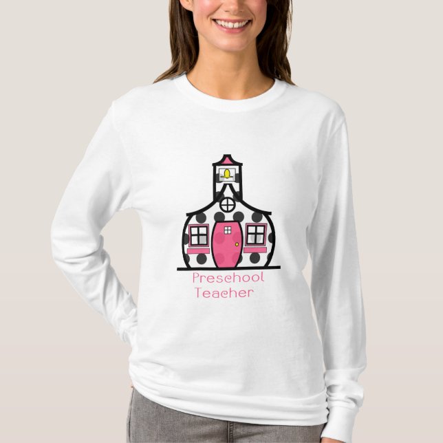 Den förskole- lärarepolkaen pricker schoolhousen tee shirt (Framsida)