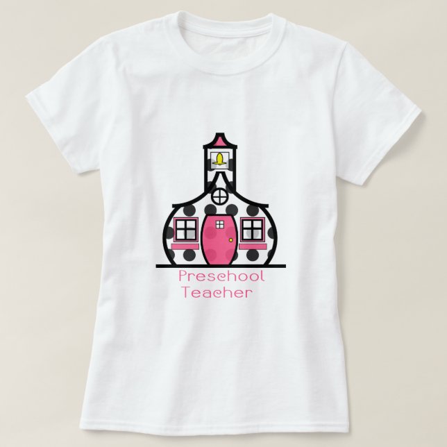 Den förskole- lärarepolkaen pricker schoolhousen tee shirt (Design framsida)