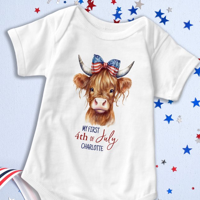 Den första 4 juli Cute Patriotic Highland Cow T Shirt (Skapare uppladdad)