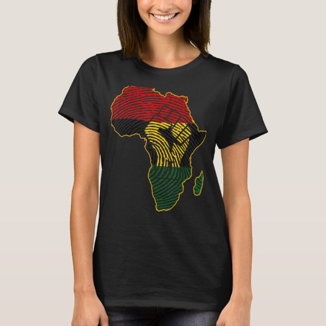Den första Afrikan Karta African Flagga Fingerprin T Shirt (Framsida)