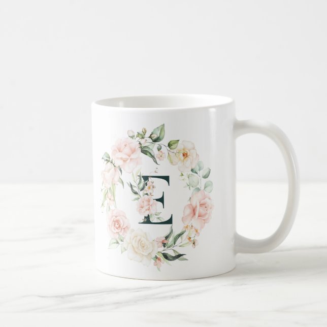 Den första blommigten brev E blommigt ram Kaffemugg (Höger)