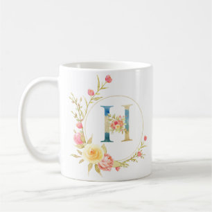 Den första blommigten brev H blommigt ram Kaffemugg