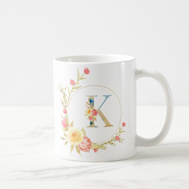 Den första blommigten brev K blommigt ram Kaffemugg (Höger)