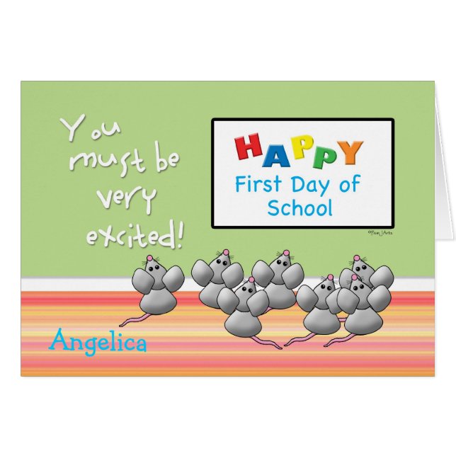 Den första dagen av skolar gulliga möss, och SMART Hälsningskort (Framsidan Horizontal)
