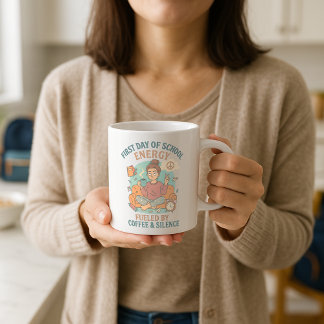 Den första dagen av skolenergi som drivs av tystna kaffemugg